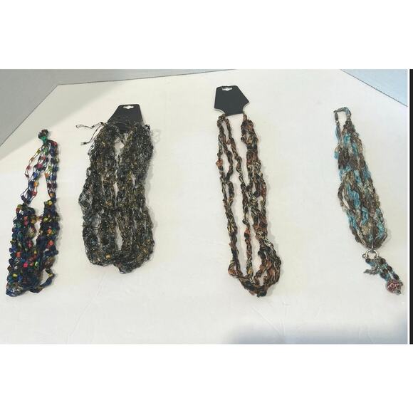 4 Handmade Ribbon Multicolored Bohemian Multilayered Scarf Necklace - Picture 1 of 7